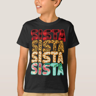T-shirt Sista Sister Leopard Rouge Plaid famille de tourne