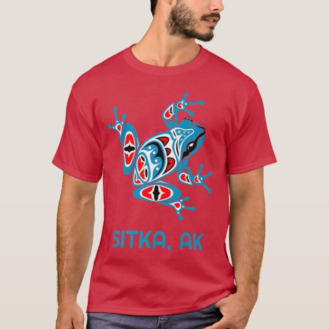 T-shirt Sitka Alaska Blue Red Frog PNW Indian Art Native A (Devant)