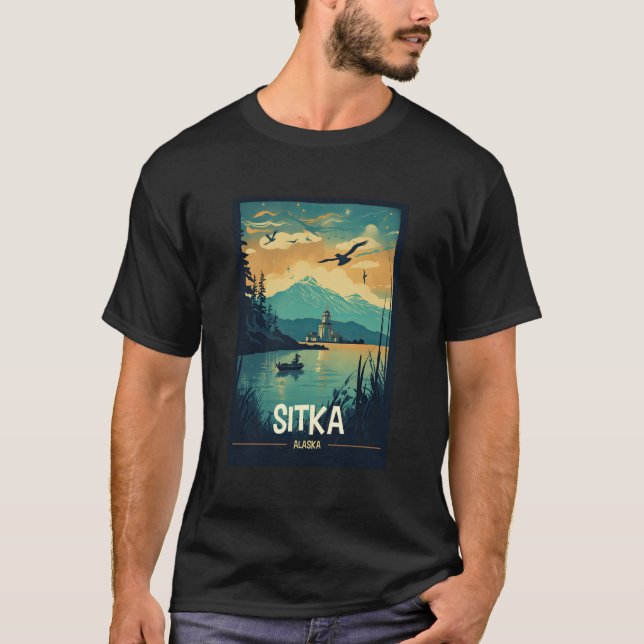 T-shirt Sitka Alaska Retro Affiche de voyage Graphique (Devant)