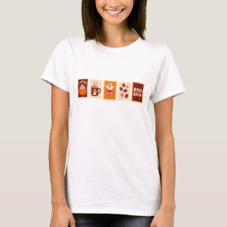 T-shirt Six set of postal stamp design of coffee halloween