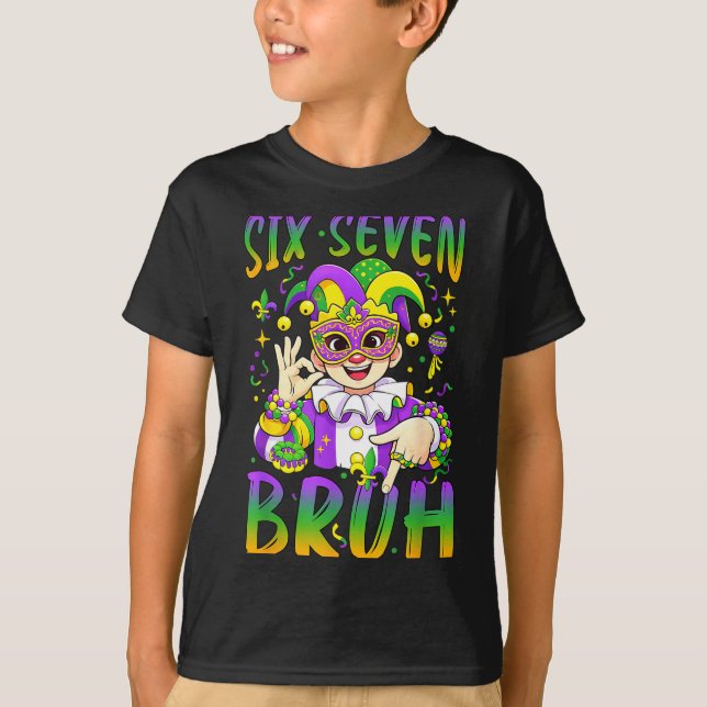 T-shirt Six Seven Bruh Mardi Gras Leprechaun Jester Hat Fl (Devant)