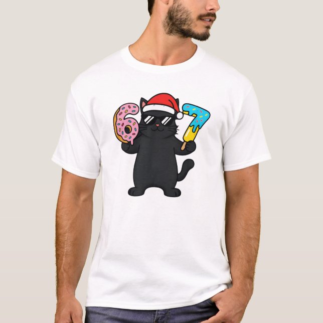 T-shirt Six Seven Meme Black Cat Christmas Gift Tee (Devant)