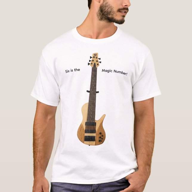 T-shirt Six Sting Bass guitar.  Six is the magic number. (Devant)