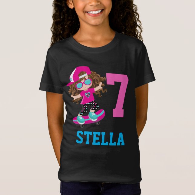 T-Shirt Skate Girl Skateboard Fête d'anniversaire Personna (Devant)