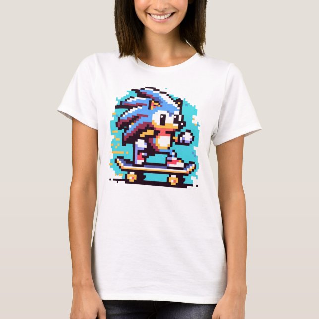 T-shirt Skate Hérisson Pixel Art Fast & Fun Skateboard (Devant)