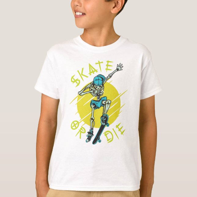 T-shirt Skate ou die Skeleton Skateboarder (Devant)