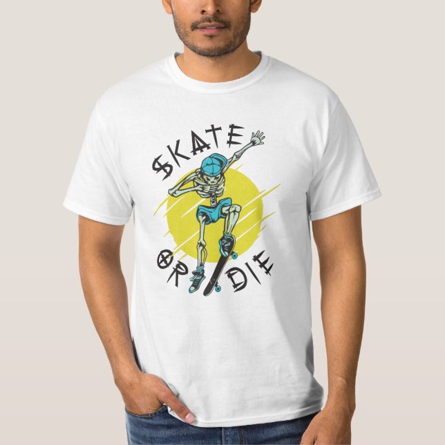 T-shirt Skate ou die Skeleton Skateboarder (Devant)
