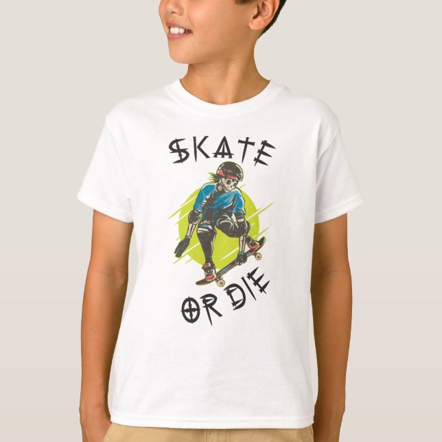 T-shirt Skate ou die Skeleton Skateboarder (Devant)
