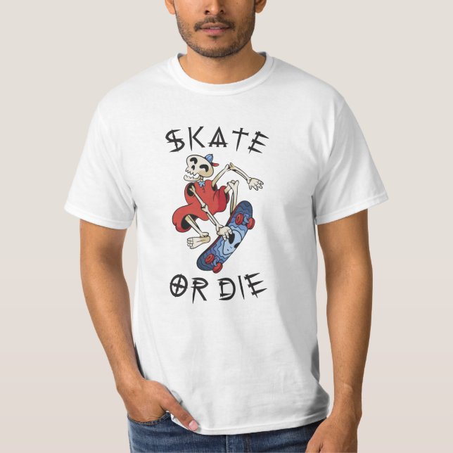 T-shirt Skate ou mourir drôle Skeleton Skateboarder (Devant)