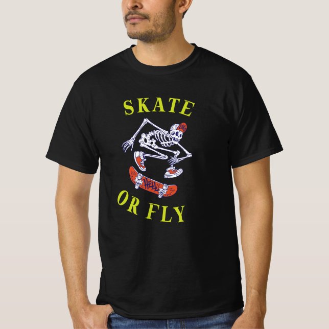 T-shirt Skate ou volez Skeleton Skateboarder (Devant)