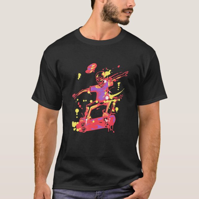 T-shirt Skateboard Extreme Sport Skaters Skull Skeleton (Devant)