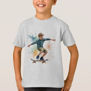 T-shirt Skateboard Skateboard Fun Aquarelle