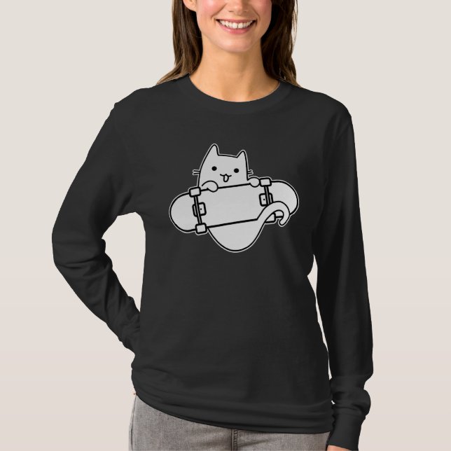 T-shirt Skateboarder Cat Skateboarding on Skateboard Outli (Devant)