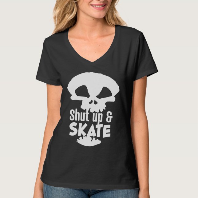 T-shirt Skateboarder Skull Shut up & Skate Rad Skaters Gra (Devant)