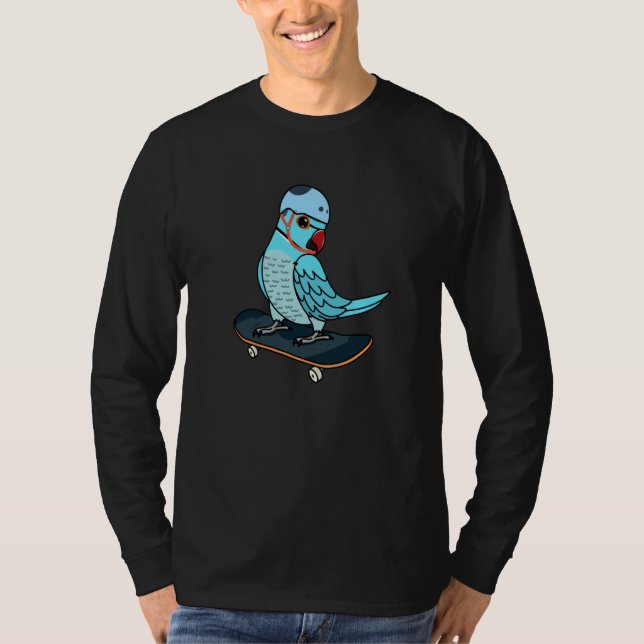 T-shirt Skateboarding Parrot I Blue Indian Ringneck (Devant)
