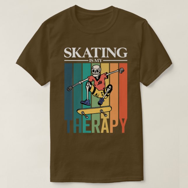 T-shirt Skating is my thérapie Retro 80s Skeleton Radical  (Design devant)