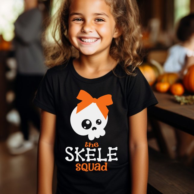 T-shirt Skele Squad Bow Halloween Famille Enfants Correspo (Skele Squad Matching Family Halloween shirts - Kids with bow)