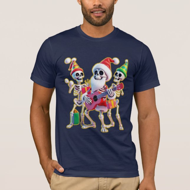 T-shirt **Skeleton 3D Christm Santa Party – Funnyas Skelet (Devant)