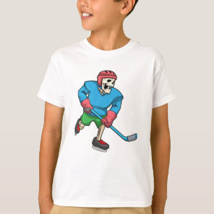 T-shirt Skeleton au hockey sur glace avec bâton de hockey 