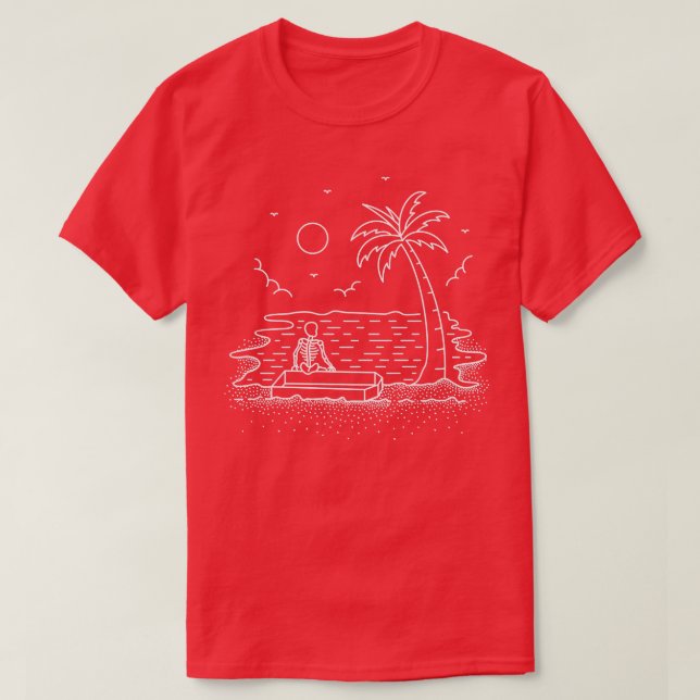 T-shirt Skeleton Beach Chaud Summer Nature Line Art  (Design devant)