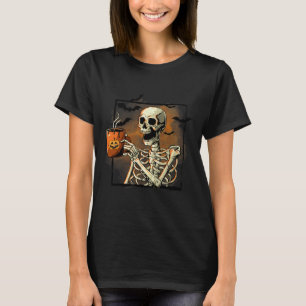 T-shirt Skeleton Boire Café Drôle Crâne Halloween Cos