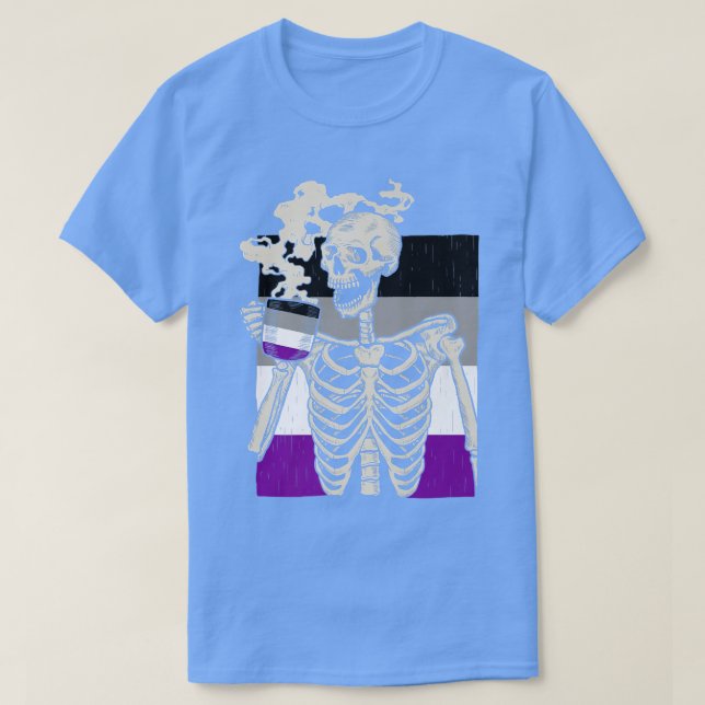 T-shirt Skeleton Boire Café LGBTQ Retro Aseual Pride  (Design devant)
