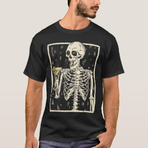 T-shirt Skeleton Boire Martini Tail Retro Halloween Cos