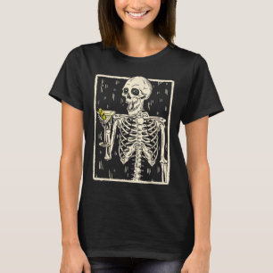 T-shirt Skeleton Boire Martini Tail Retro Halloween Cos