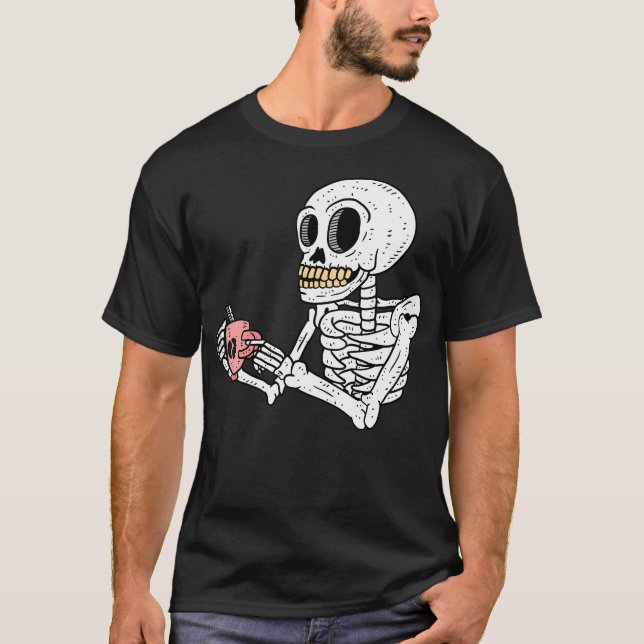 T-shirt Skeleton boit du café. (Devant)
