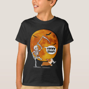 T-shirt Skeleton Brossé Jambe Halloween Corgi Reaper Scyth