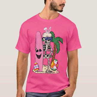 T-shirt Skeleton Bunny Ears Surfer Easter Egg Surf de chas