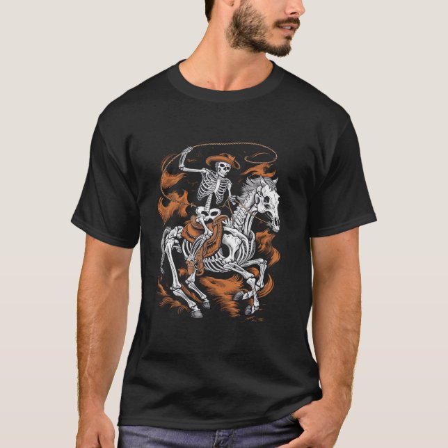 T-shirt Skeleton Cowboy équitation Cheval Halloween Costum (Devant)