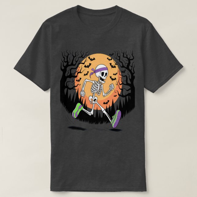 T-shirt Skeleton de coureur d'Halloween : Amateurs de fitn (Design devant)