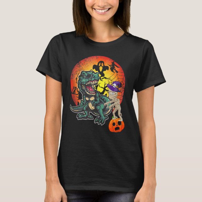 T-shirt Skeleton Dinosaur rex Boys Halloween Mummy  Pumpki (Devant)