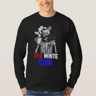 T-shirt Skeleton Drinking Coffee 4th of July Cool Red And 