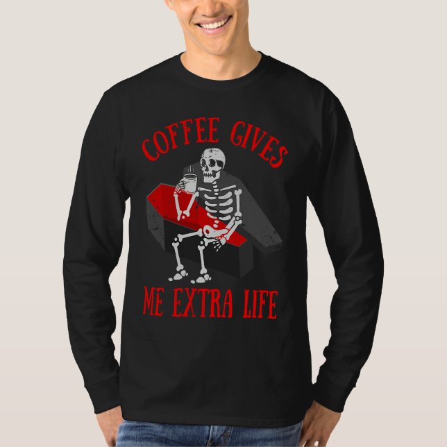 T-shirt Skeleton Drinking  Coffee  Cup Of Hot Coffee (Devant)