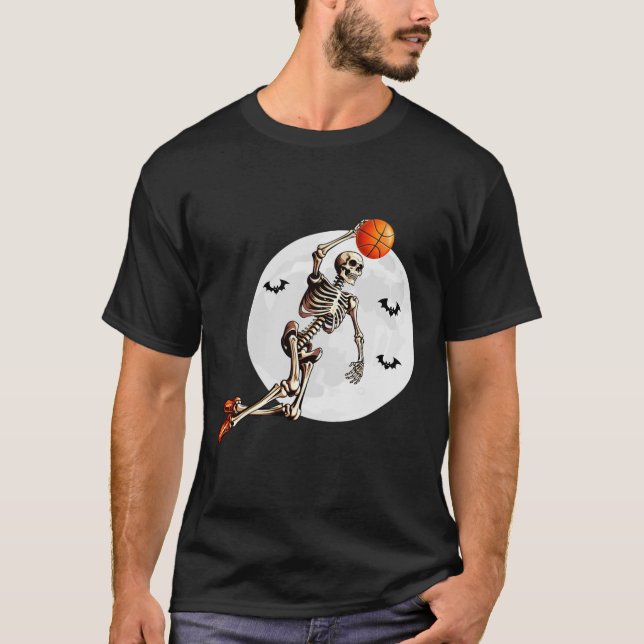 T-shirt Skeleton Dunk Joueur de basket-ball Halloween Moon (Devant)