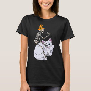 T-shirt Skeleton équitation Chat Lazy Halloween Costume Cu