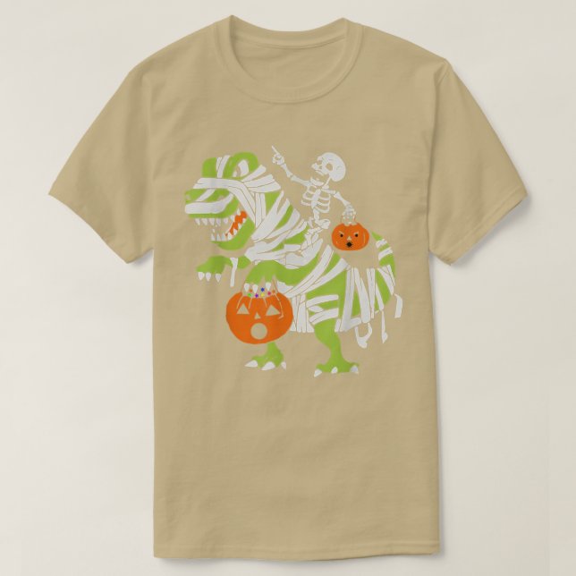 T-shirt Skeleton équitation maman Dinosaur T Rex Citrouill (Design devant)