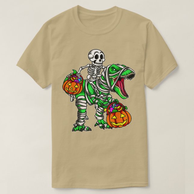 T-shirt Skeleton équitation maman Dinosaur T Rex Citrouill (Design devant)