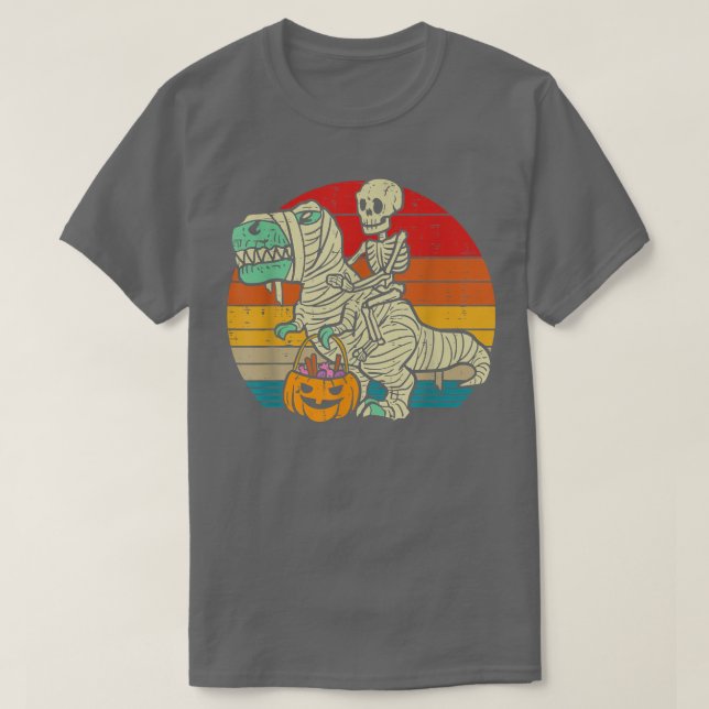 T-shirt Skeleton équitation maman Dinosaur T Rex Citrouill (Design devant)
