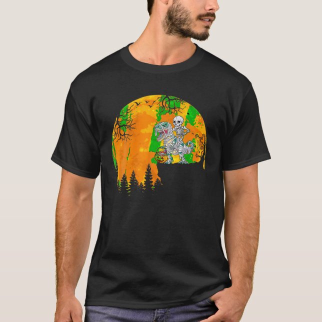 T-shirt Skeleton équitation maman Dinosaur T rex Halloween (Devant)