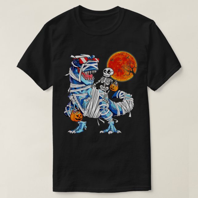 T-shirt Skeleton équitation maman Dinosaur T rex Halloween (Design devant)