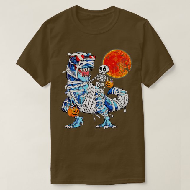 T-shirt Skeleton équitation maman Dinosaur T Rex Halloween (Design devant)