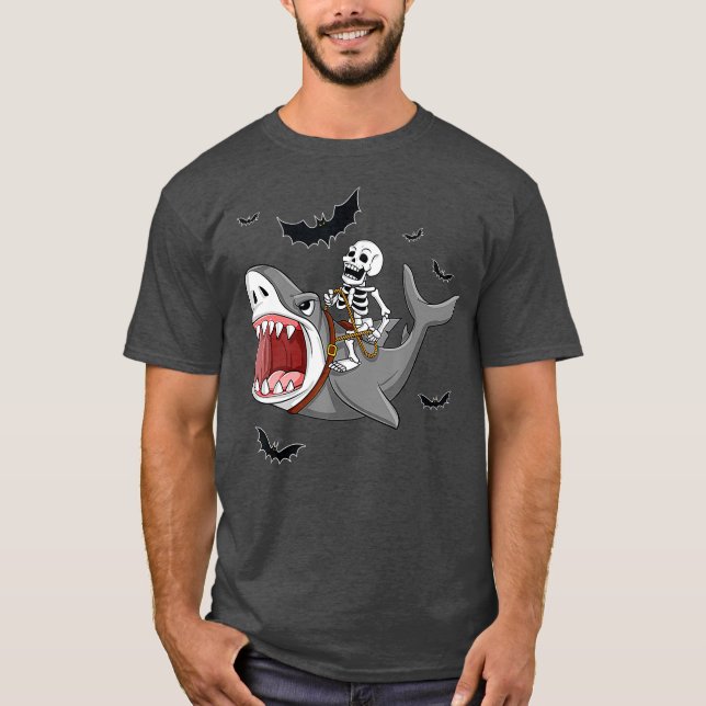 T-shirt Skeleton équitation requin drôle Halloween garçons (Devant)
