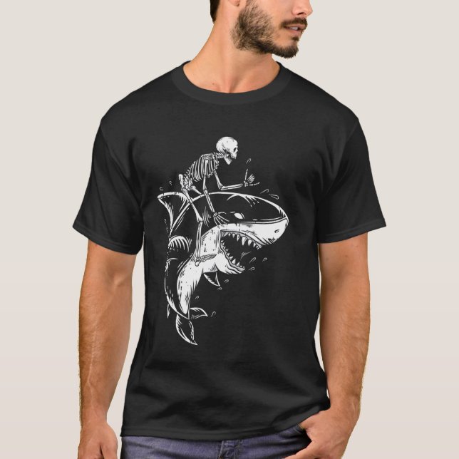 T-shirt Skeleton équitation Requin Halloween Animal Éffray (Devant)
