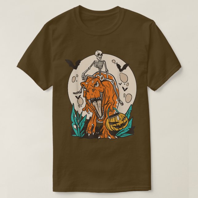 T-shirt Skeleton équitation T-rex Dinosaur Citrouille Dino (Design devant)