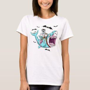 T-shirt Skeleton équitation Zombie Shark Funny Halloween c