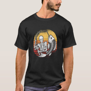 T-shirt Skeleton Fishing Lazy Halloween Costume Retro Pois