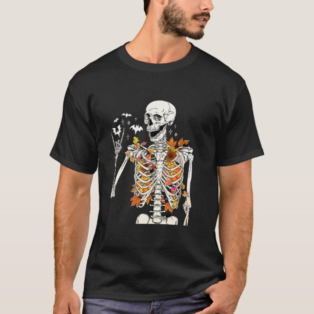 T-shirt Skeleton Flower Grateful Thanksgiving Aut (Devant)